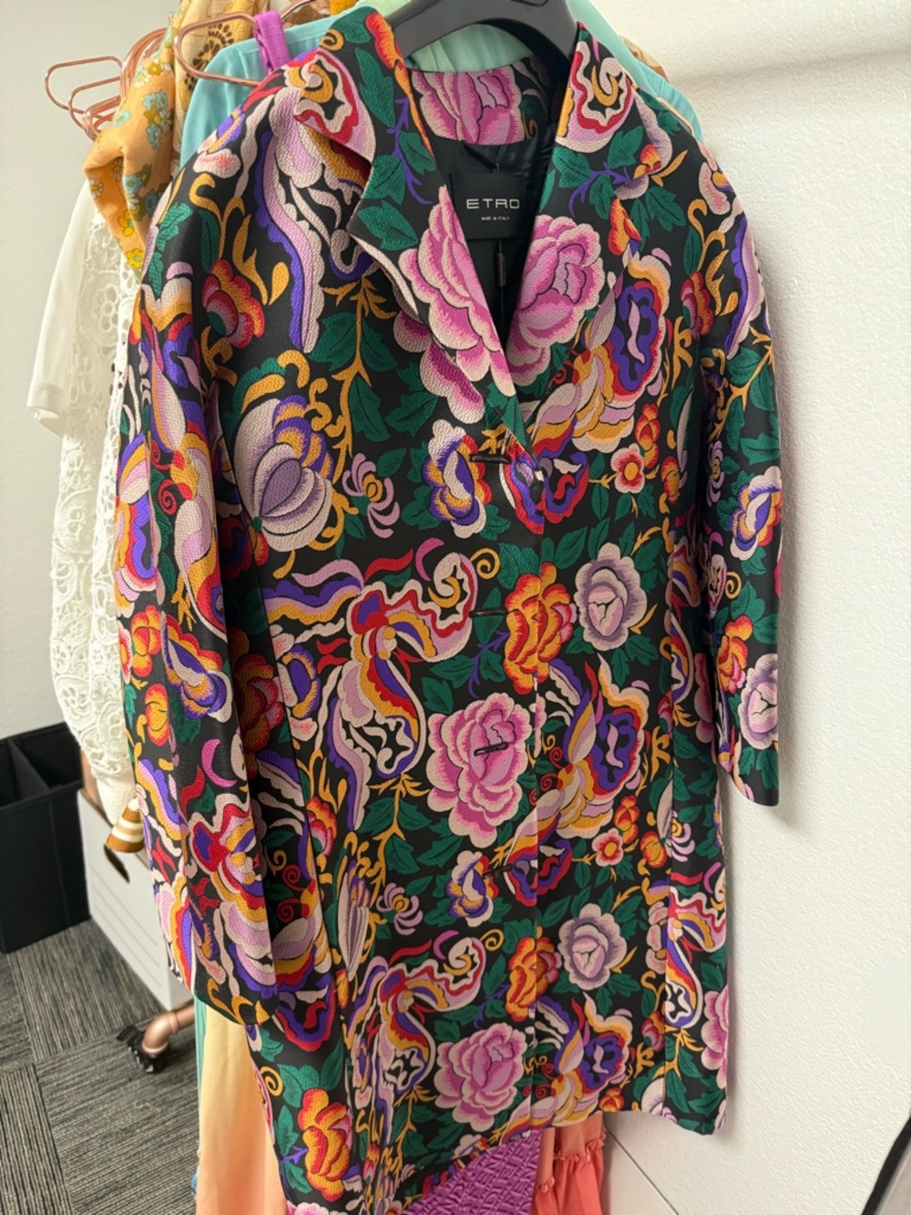 Etro Black Floral Jacquard Blazer with Multicolor Embroidery